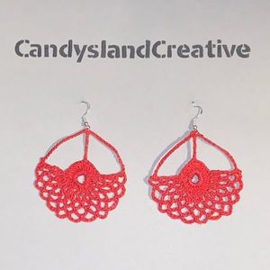 Handmade red crochet lace earrings